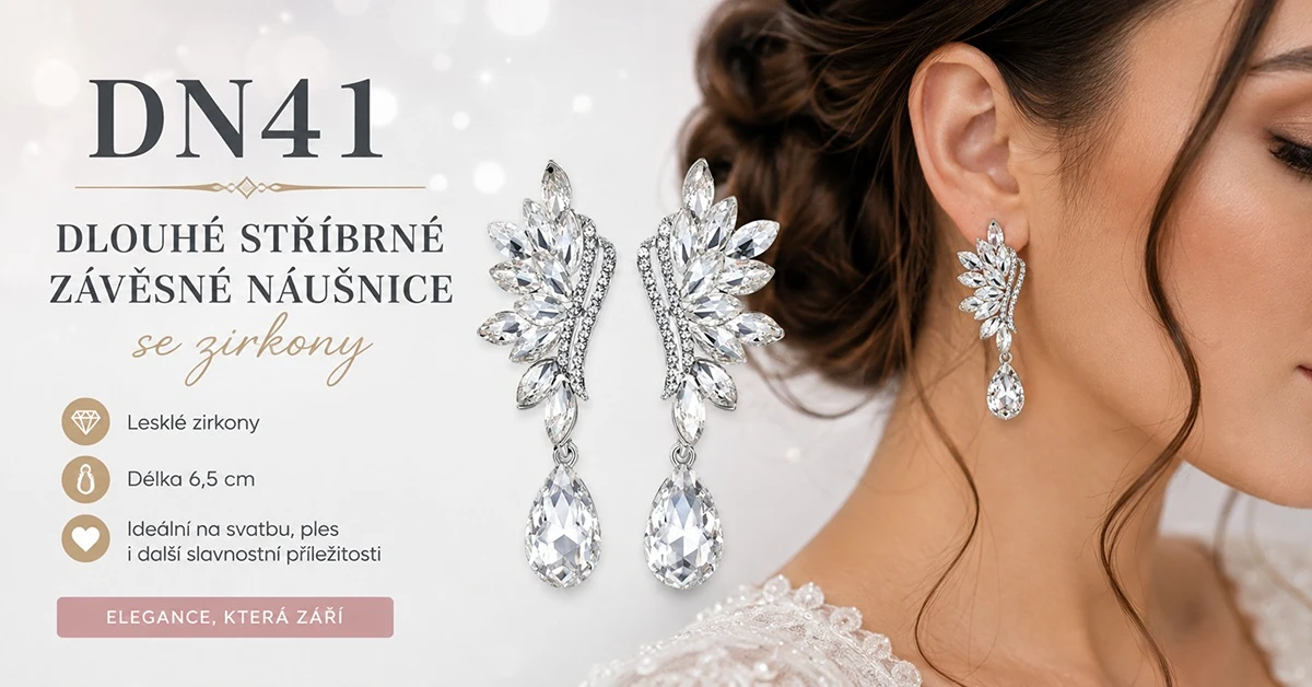 Dlouhé stříbrné závěsné náušnice DN41 se zirkony – elegantní svatební a společenské náušnice