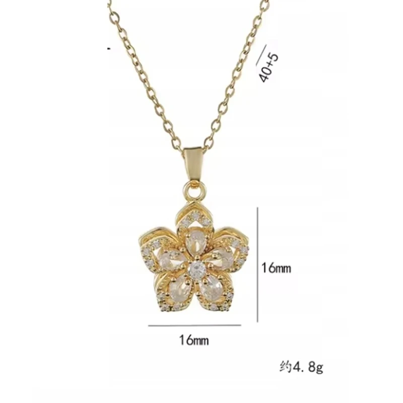 Elegantní dámský zlatý řetízek s přívěškem květu s krystaly a průhlednými zirkony DN09