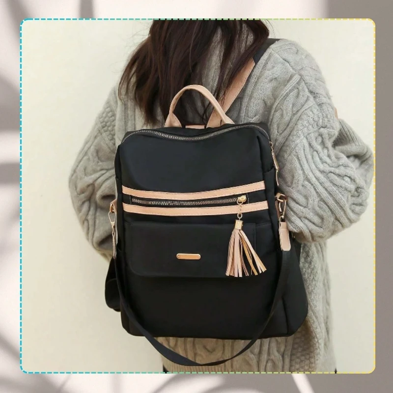 Městský dámský batoh na záda - černá + růžová barva RX171