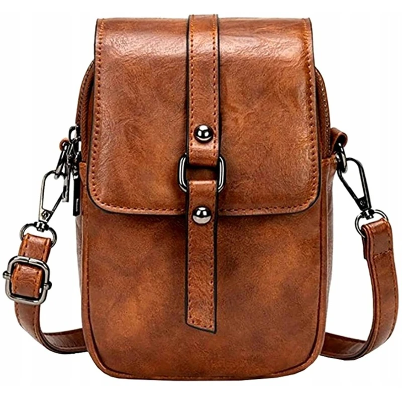 Městská crossbody kabelka na telefon a doklady - hnědá kožená