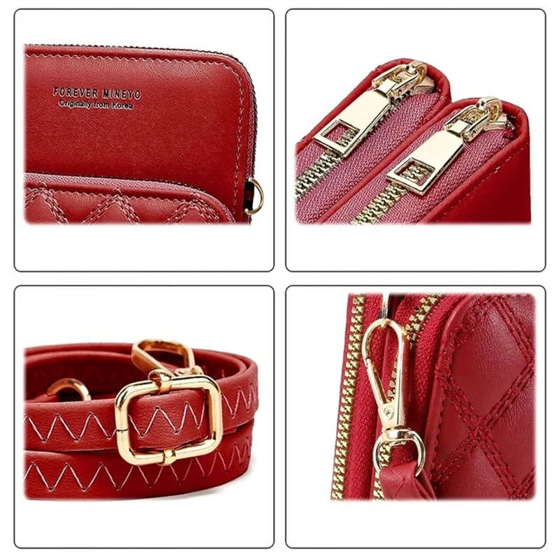 Červená malá dámská kabelka na telefon a doklady přes rameno MINEYO DK12 - zlaté kování