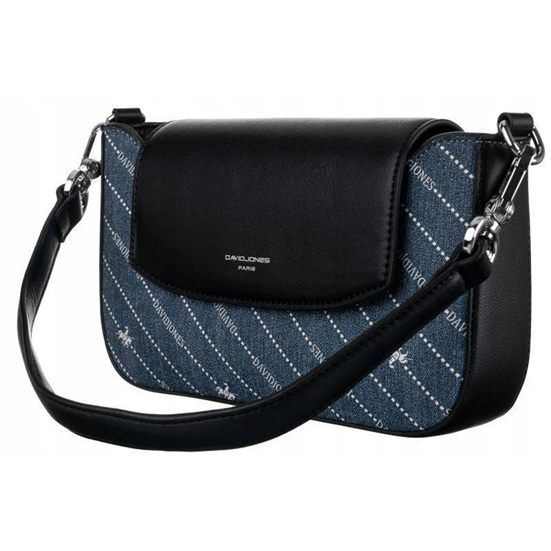 Elegantní dámská crossbody kabelka David Jones CH215051 modročerná z eko kůže a džínového materiálu přes rameno