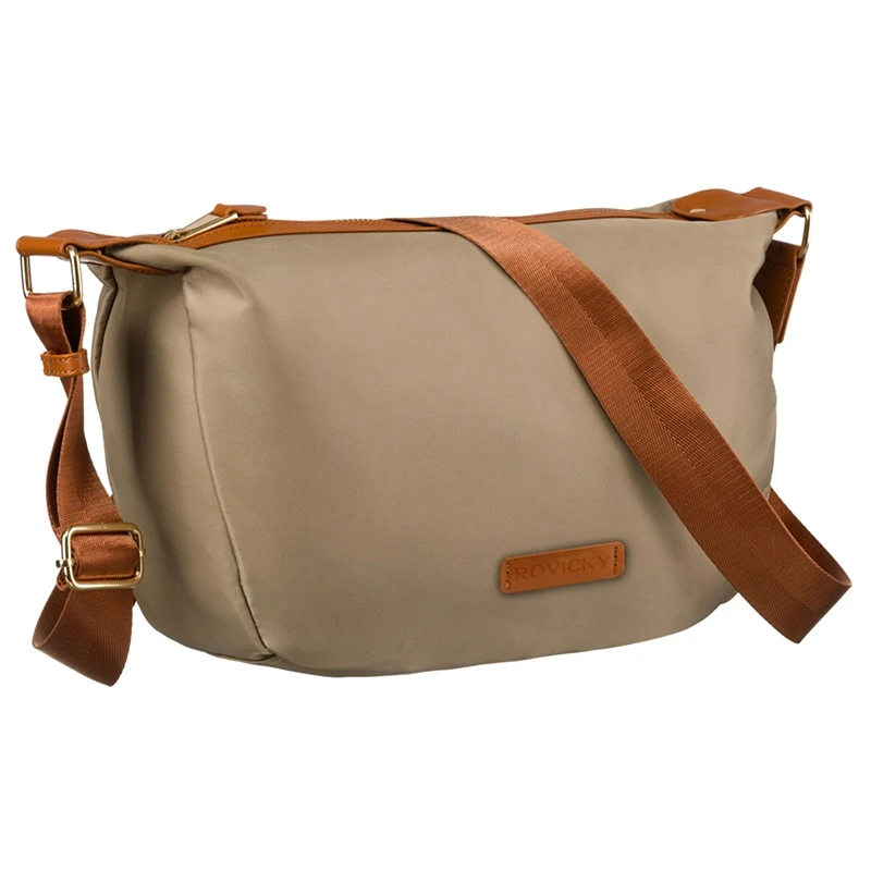 Dámská crossbody kabelka ROVICKY JN04 v khaki barvě s hnědým popruhem a zlatým kováním