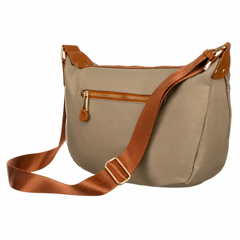 Zadní strana khaki crossbody kabelky ROVICKY JN04 s kapsou na zip a nastavitelným hnědým popruhem
