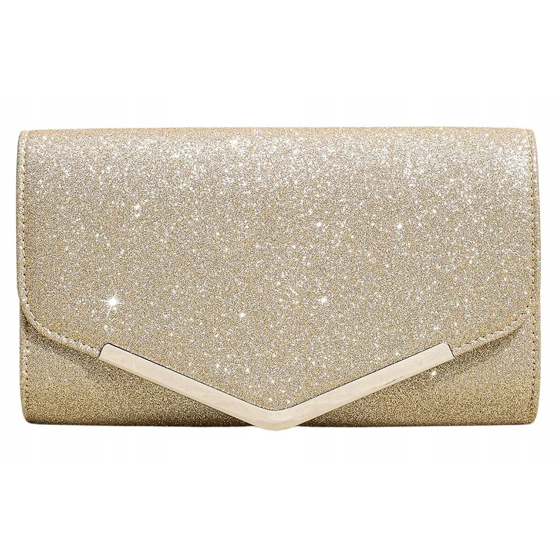 Elegantní večerní kabelka ve zlatě třpytící barvě