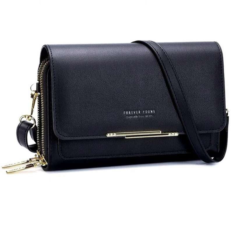 Dámská černá kabelka na telefon s peněženkou