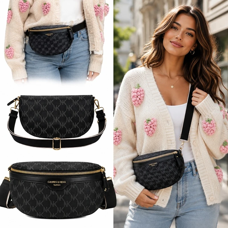 Elegantní dámská crossbody kabelka Fashion RO753 černá na modelce i samostatně – městská kabelka z eko kůže