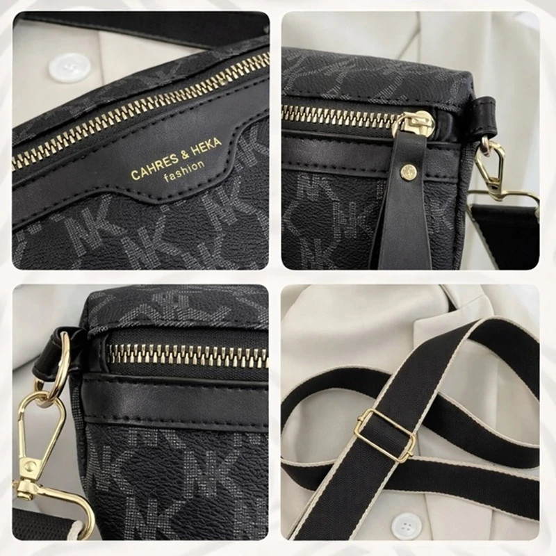 Detail elegantní dámské crossbody kabelky Fashion RO753 černé – zlaté kování, zip, kvalitní eko kůže a nastavitelný popruh