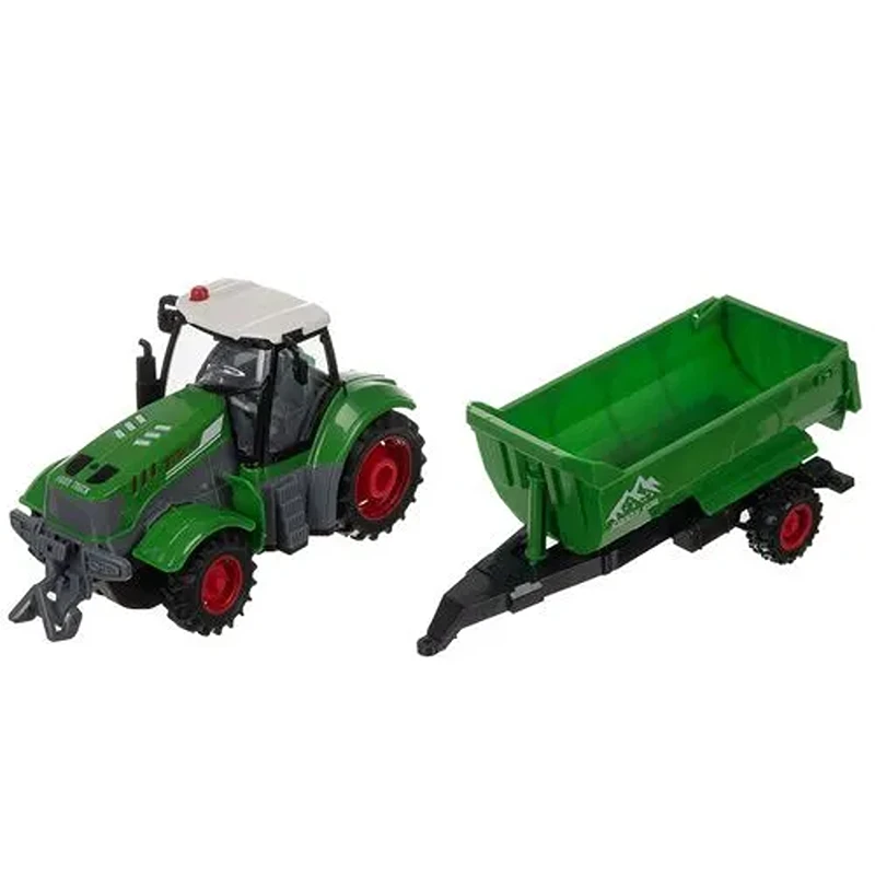 Zelený traktor Kruzzel 24850 a odpojená vlečka na bílém pozadí