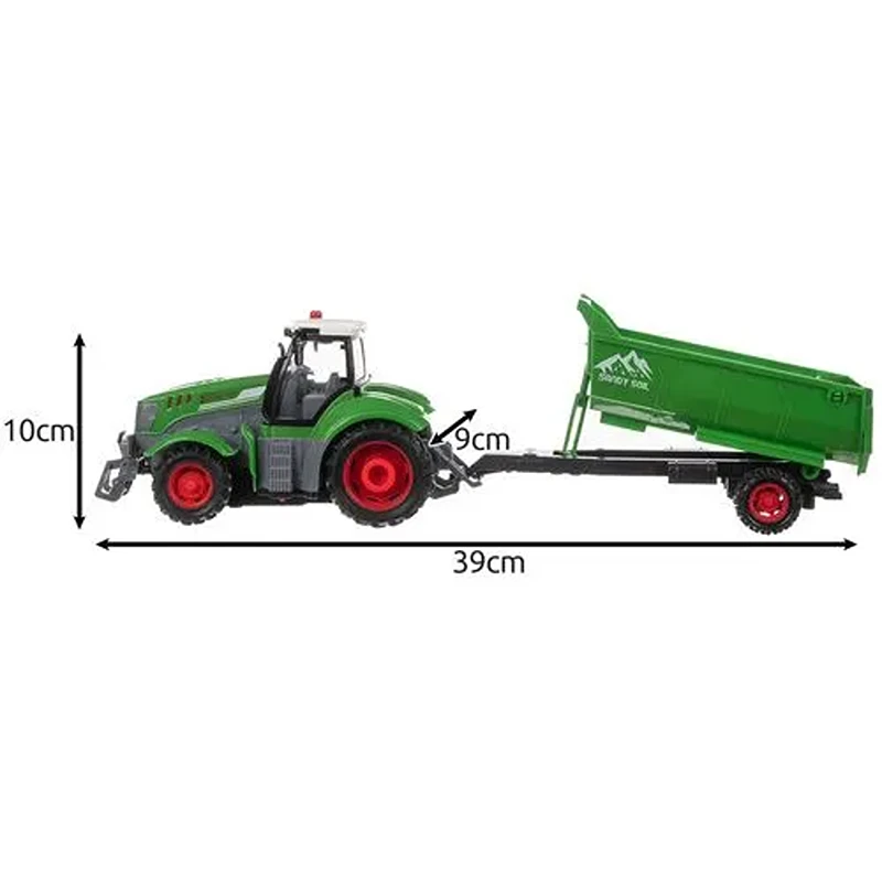 Rozměry traktoru Kruzzel 24850 s vlečkou: délka 39 cm, výška 10 cm a šířka 9 cm