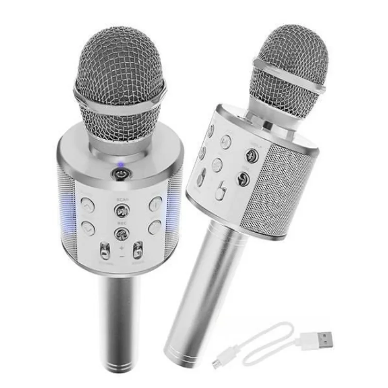 Dětský mikrofon s reproduktorem ve stříbrném provedení RO39