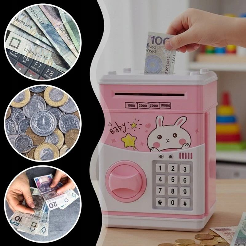 Pokladnička ve tvaru trezoru pro děti holky RO2548 - růžová barva