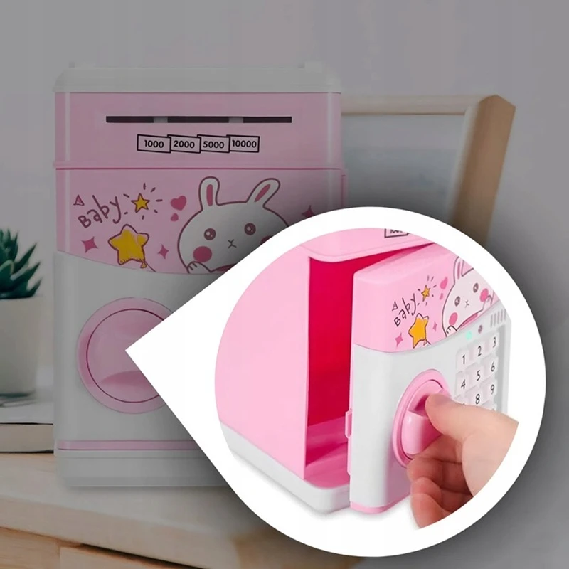 Dětská pokladnička ve tvaru trezoru RO2548 růžová - snadné otevírání dveří