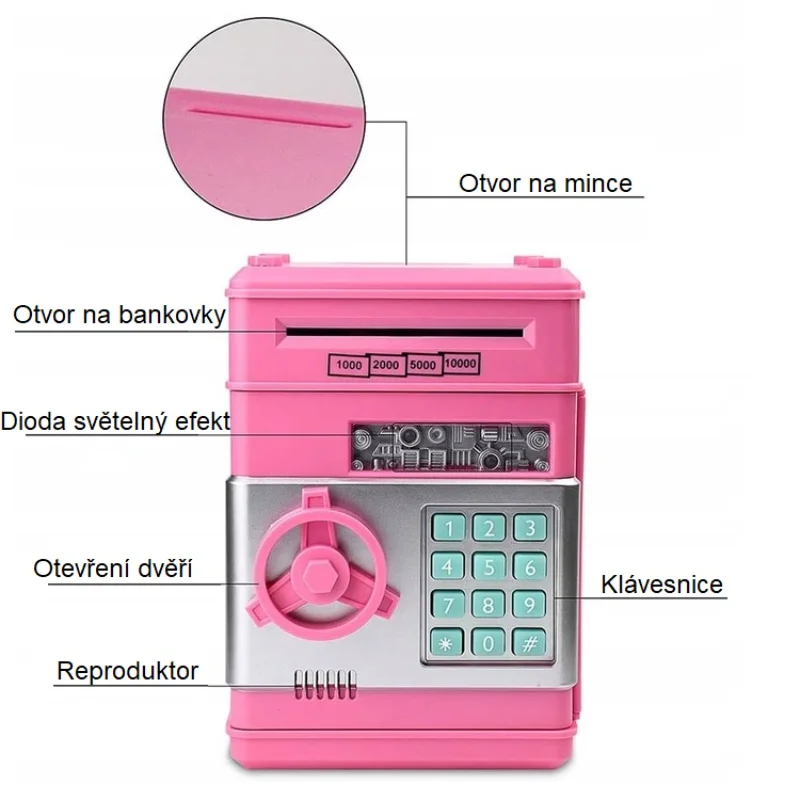 Pokladnička na PIN kód - růžová 