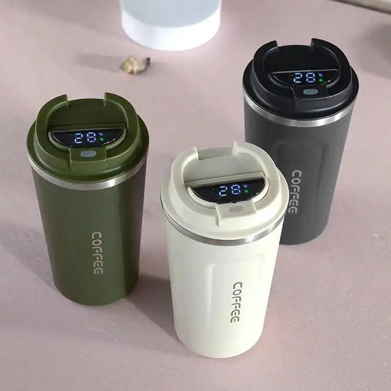 Bílý termohrnek s LCD displejem na kávu - kvalitní provedení, udržitelná teplota nápoje uvnitř