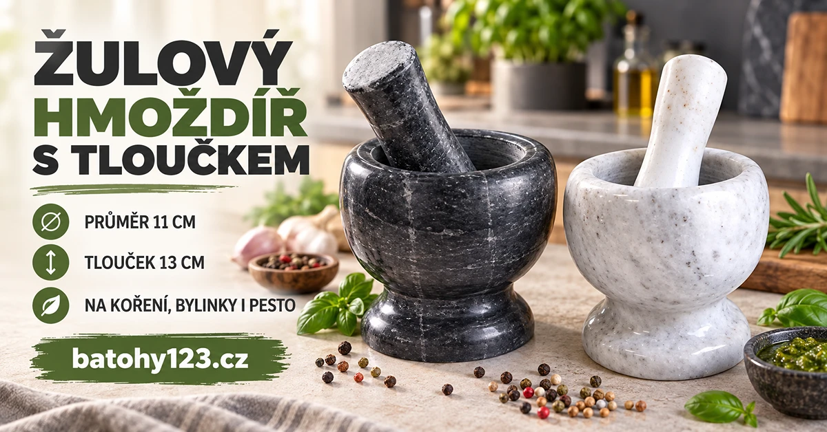 Černý a šedý žulový hmoždíř s tloučkem XJ2102 na koření, bylinky a pesto