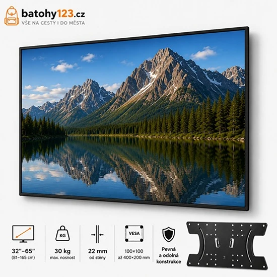 Ultratenký fixní držák na TV MTM7530 pro televize 32–65", VESA až 400×200 mm, nosnost 30 kg, vzdálenost od zdi 22 mm.