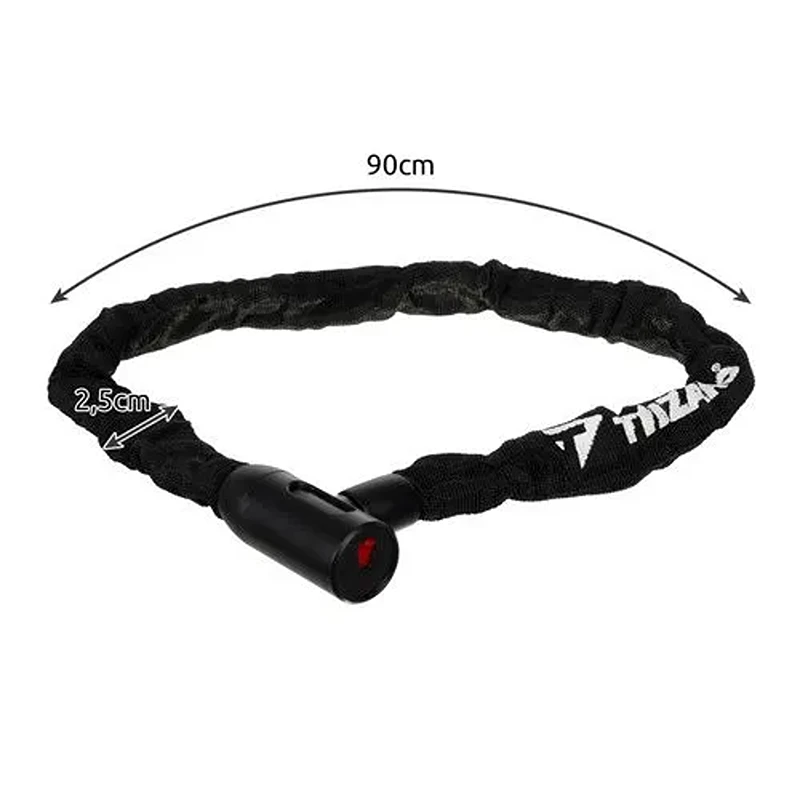 Černý řetězový zámek Trizand 24028 s vyznačenou délkou 90 cm a tloušťkou 2,5 cm