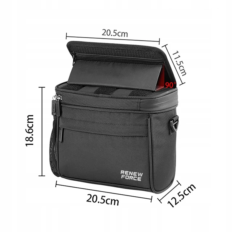 Cyklistická brašna na řídítka FORCE RF01 4 l s držákem na telefon – rozměry 20,5 × 18,6 × 12,5 cm a výklopným víkem pro navigaci