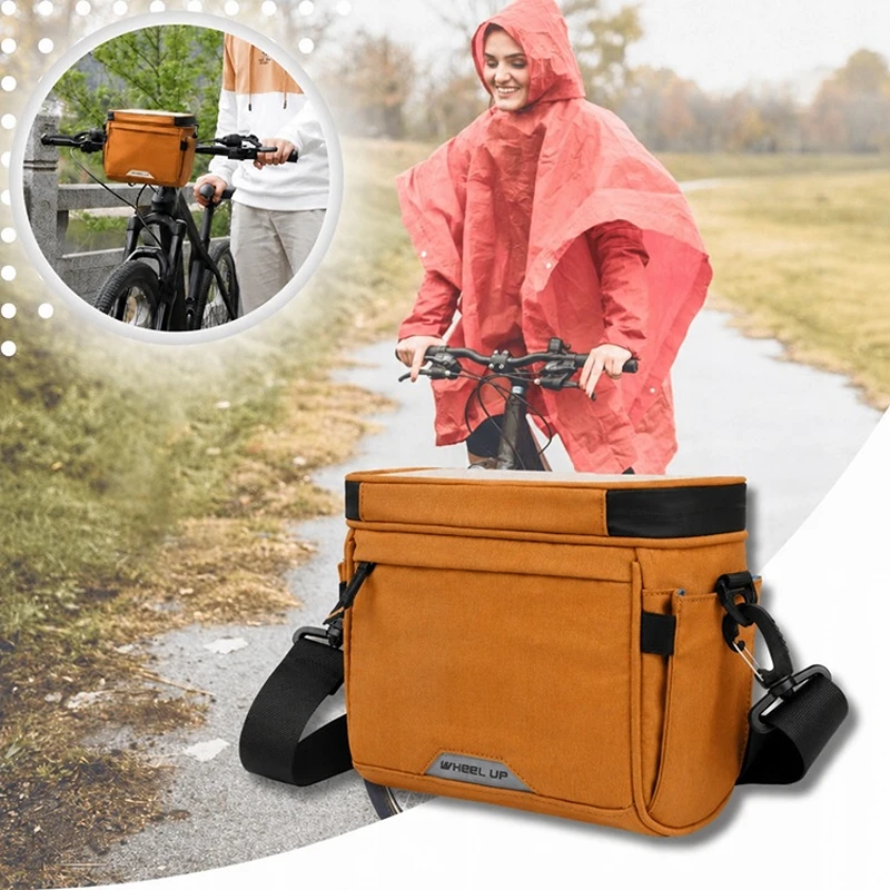 Světle hnědá brašna na řídítka kola Wheel UP1468 s objemem 4,2 l a ramenním popruhem, vhodná pro cyklistiku za každého počasí.