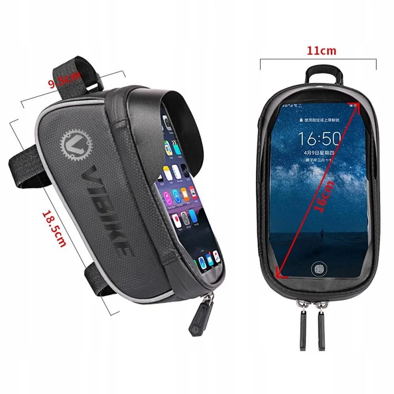 Cyklistická brašna s pouzdrem na mobilní telefon s instalací na přední rám kola VIBIKE VBK9000