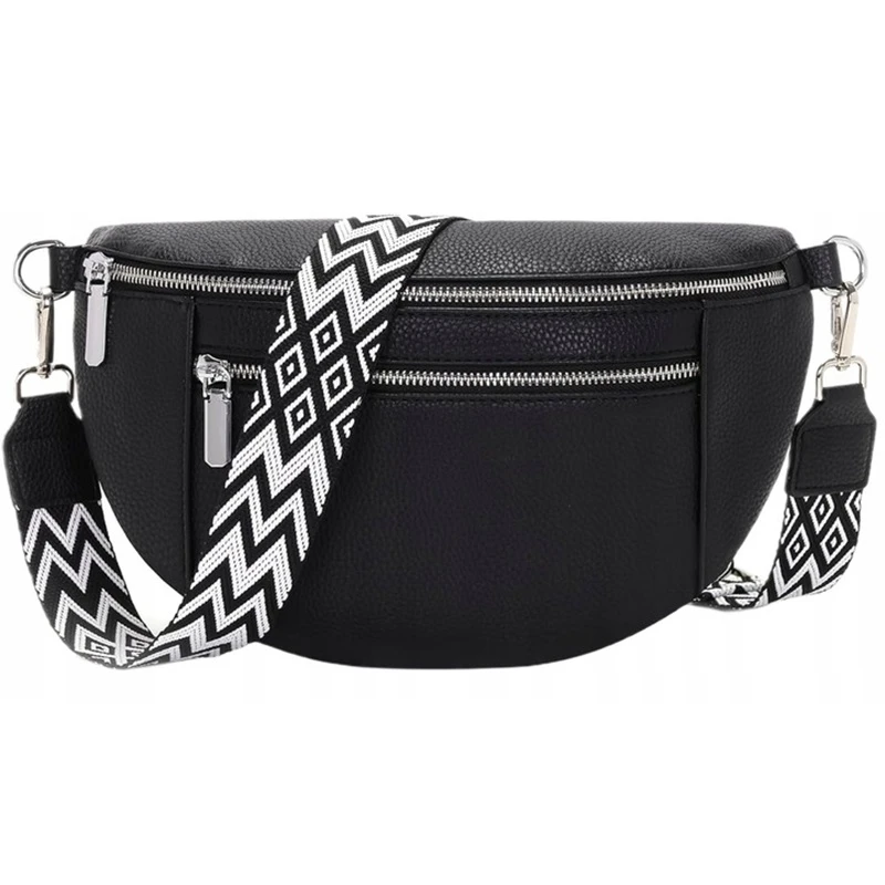 Velká dámská kožená crossbody ledvinka/kabelka přes rameno GP101 - černá