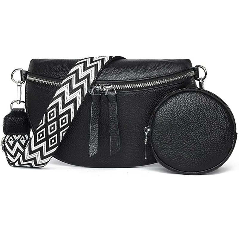 Černá elegantní kožená dámská crossbody ledvinka přes rameno GP51