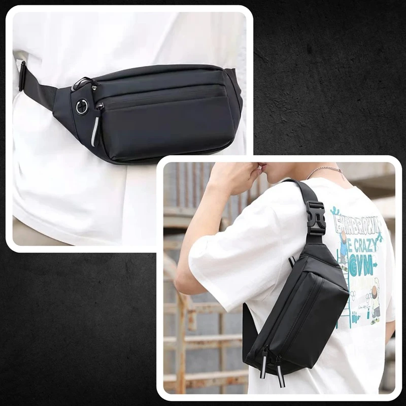 Dámská ledvinka R39B černá nošená přes rameno – moderní městská crossbody ledvinka na telefon, doklady a osobní věci.