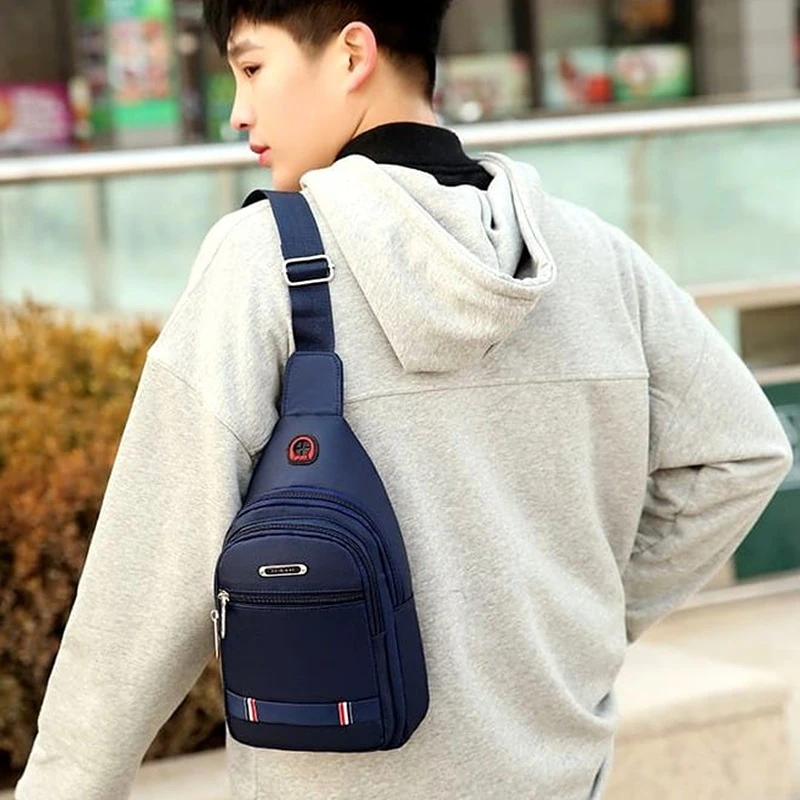 Pánský batoh přes rameno R107 modrá – sportovní batoh se 3 kapsami