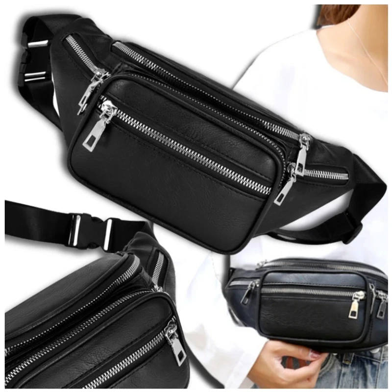 Kožená dámská ledvinka R35 černá – crossbody ledvinka přes rameno