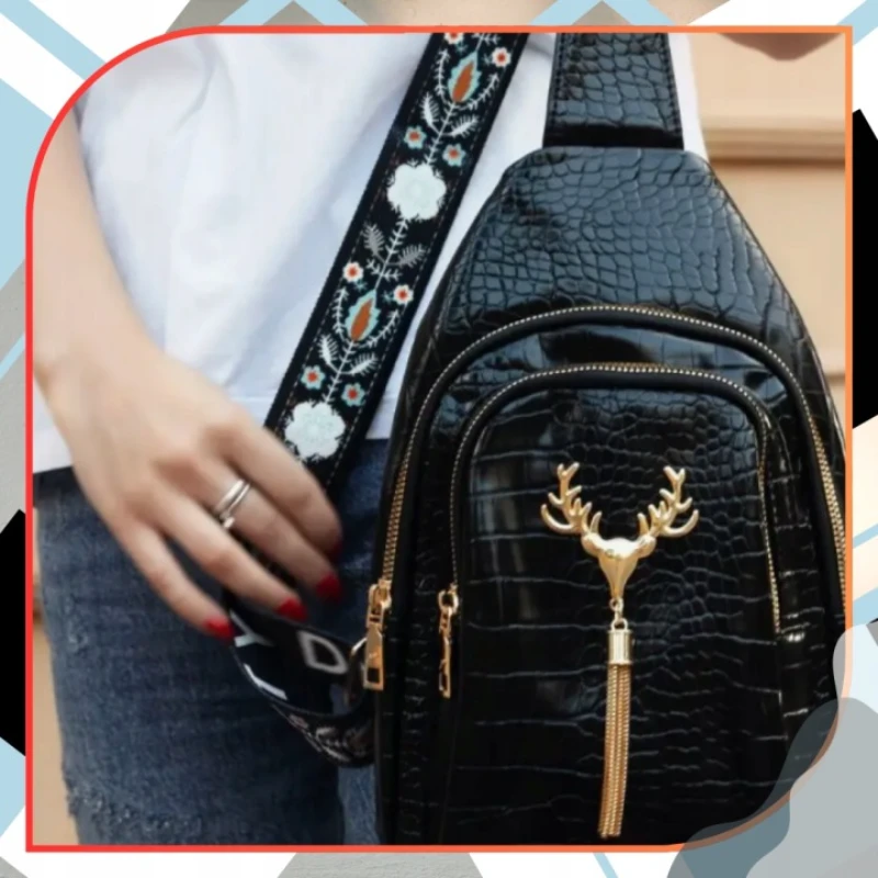 Dámská velká crossbody ledvinka ROL115 černá – krokodýlí vzor
