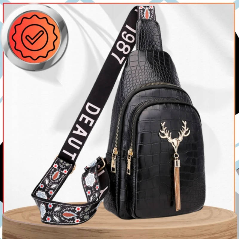 Dámská velká crossbody ledvinka ROL115 černá – krokodýlí vzor