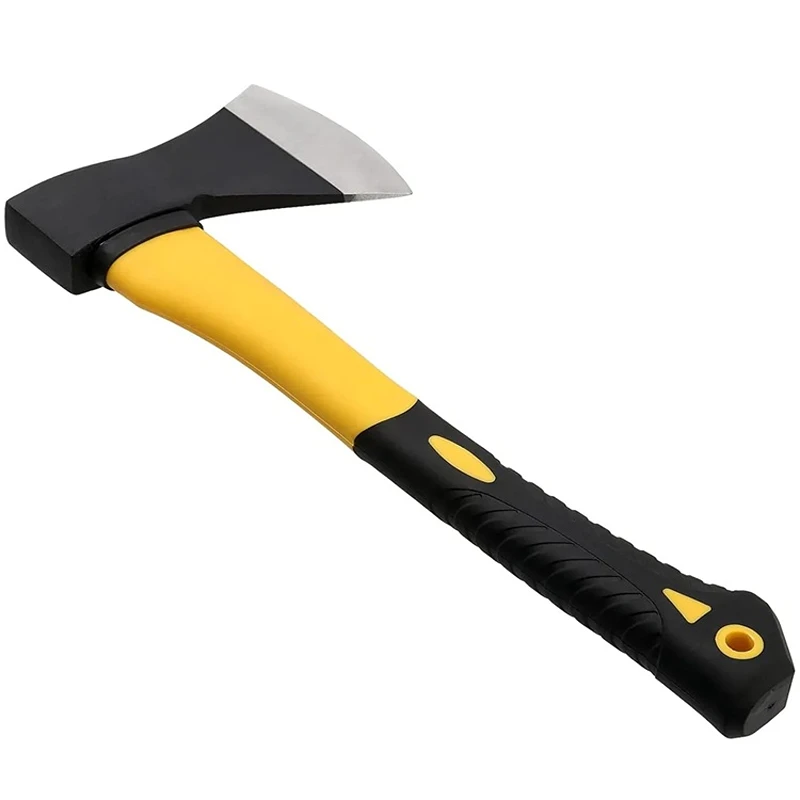 Celkový pohled na tesařskou sekeru H4139 37 cm se žluto-černou ergonomickou rukojetí