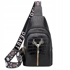 Dámská velká crossbody ledvinka ROL115 černá – krokodýlí vzor
