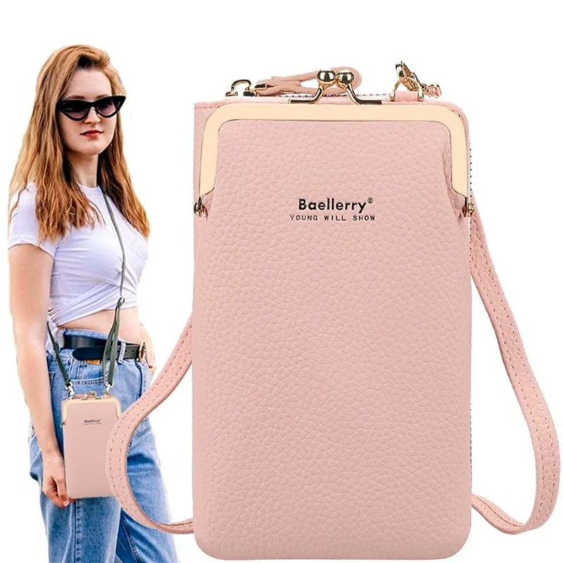 Růžová crossbody kabelka Baellerry BL1R s popruhem a zlatým zapínáním