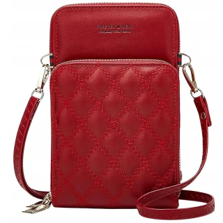Červená dámská crossbody kabelka MINEYO DK12 na mobil s prošívanou kapsou a nastavitelným popruhem.